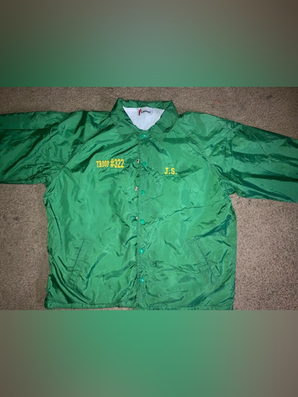 Green Cardinal Utility Windbreaker Jacket with Embroidered Troop #322